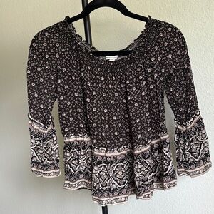 American Eagle Boho Floral Flare Top